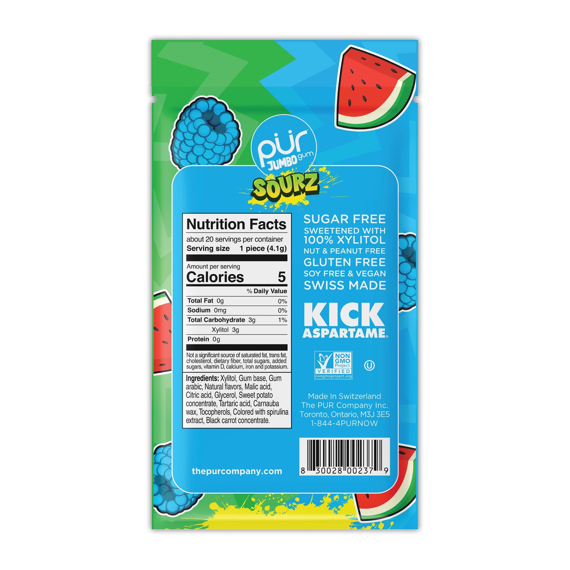 Amazon.com : PUR Jumbo SOURZ Gum | Aspartame Free Chewing Gum
